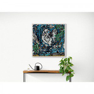 An Alien Heart Framed Print hanging on a wall in a living room.