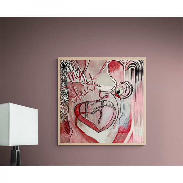 An My Heart Framed Print on a wall with a lamp next to it.