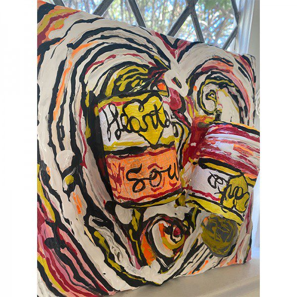 A painting of Hearts Soup with words on it.