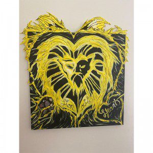 A painting of Lion Heart with a yellow face.