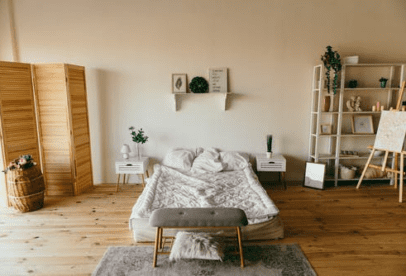 a wooden bedroom