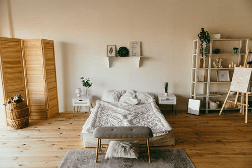 a wooden bedroom